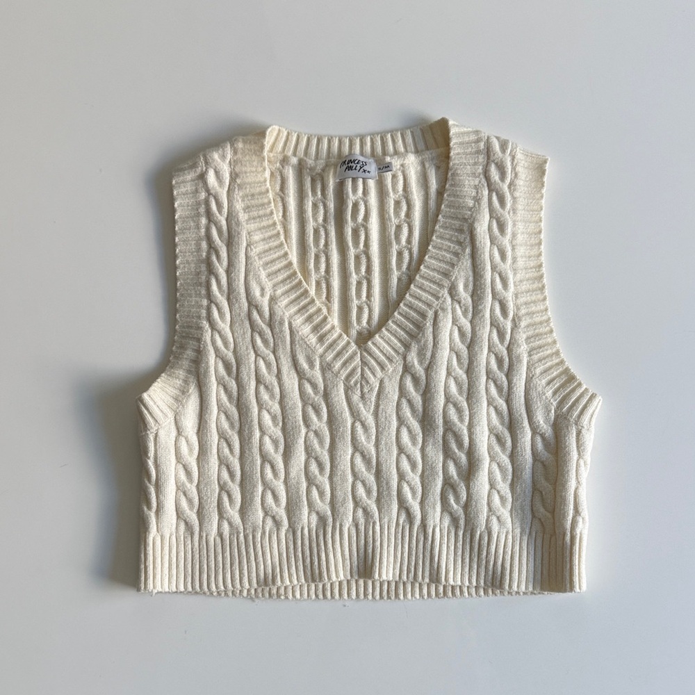 Princess Polly Sydney Cropped Sweater Vest Cream S/M